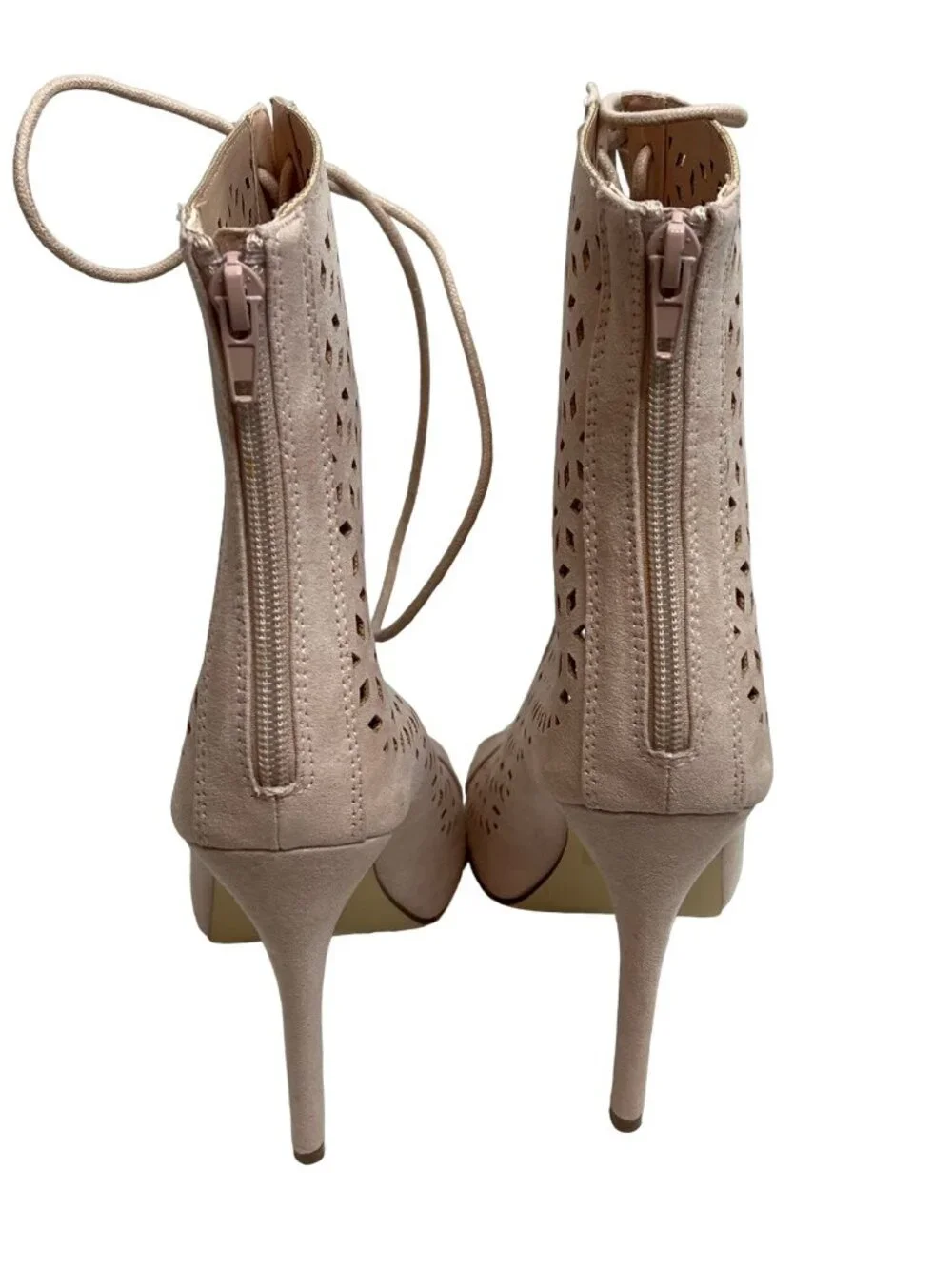ShoeDazzle Women's 8.5 Pink Faux Suede Lace Up Cutout Ankle Booties